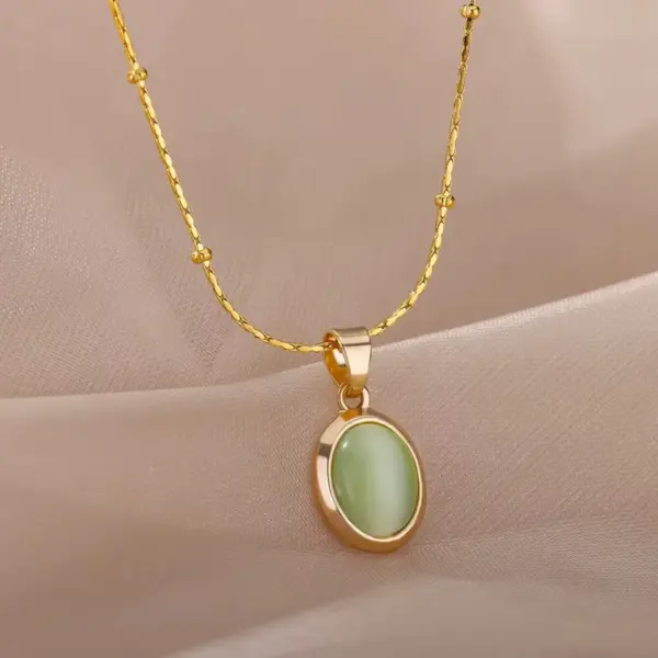 Wholesale PVD Coated Real Gold Plated Geometric 304 Stainless Steel Cat's Eye Stone Elegant Sweet Waterproof Non Tarnish 304 Stainless Steel Lobster Trigger Clasp Closure Pendant Necklace