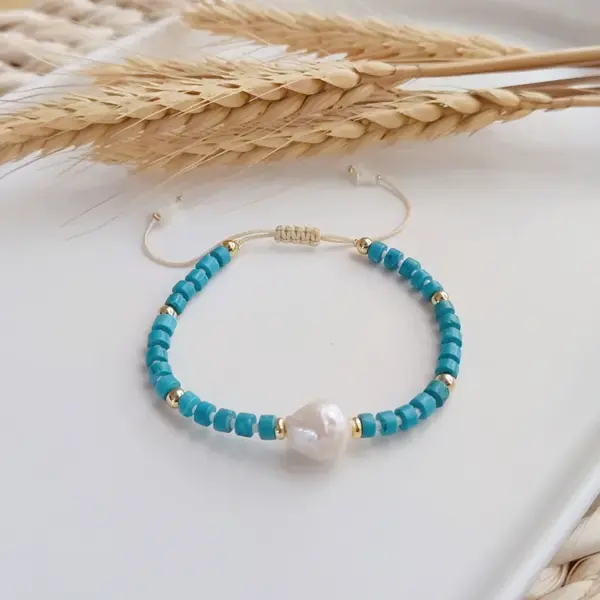 Wholesale Fashion Geometric Turquoise Freshwater Pearl Knitting Bracelets