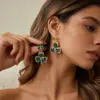 Wholesale Simple Style Green Flower Stud Earrings For Women, Made Of Zinc Alloy With Zircon Inlay
