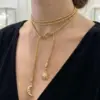 Wholesale Sun Long Necklace For Women, 304 Stainless Steel, 18K Gold Plated PVD Coated, Waterproof, Round Bead Chain