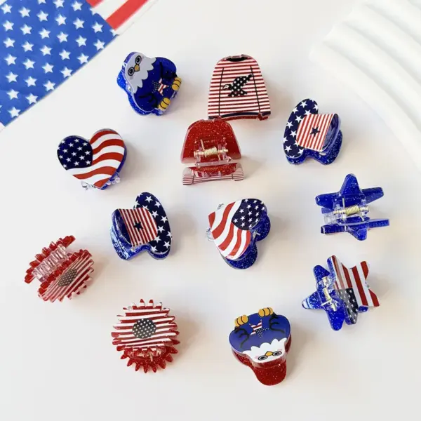 Wholesale American Flag Hair Claws For Women In Acrylic, Perfect Hairpin Accessory For Independence Day And Spring