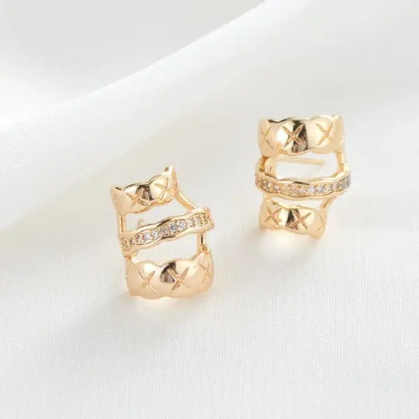 Wholesale Geometric Stud Earrings In Copper With Zircon Inlay, Featuring 925 Sterling Silver Ear Pins, Available In Gold With Simple Style