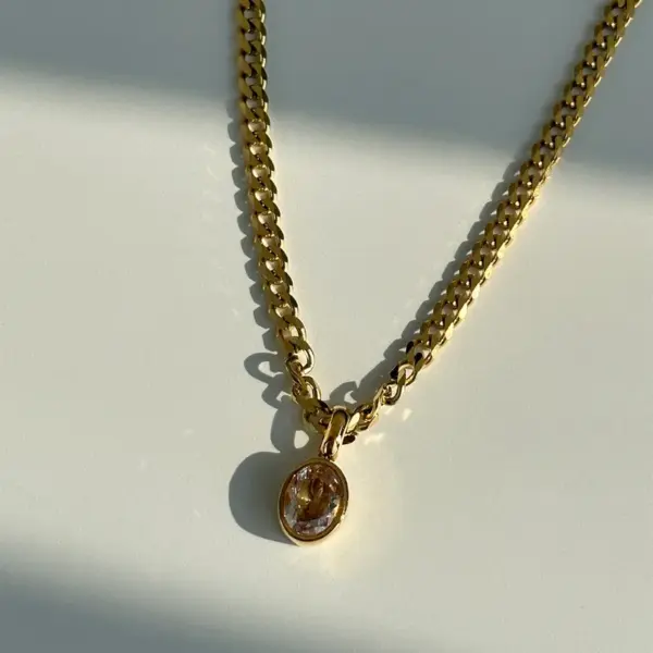 Wholesale Jewelry IG Style Simple Style Oval 304 Stainless Steel Zircon Plating Inlay Pendant Necklace Long Necklace
