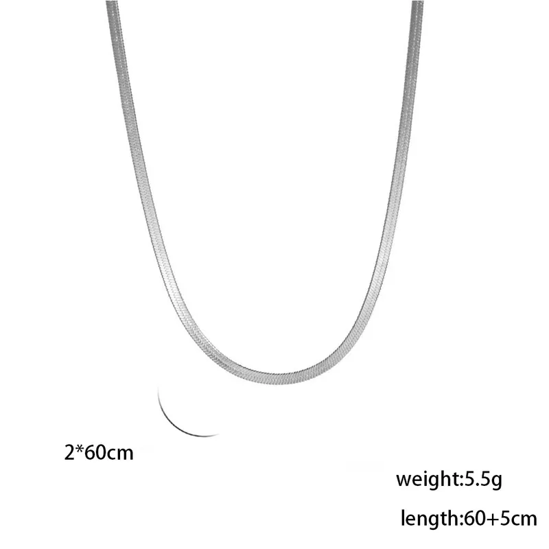 Wholesale Ion Plating (IP) 18K Gold Plated Chain Necklace 304 Stainless Steel IG Style Original Design Basic Waterproof Non Tarnish 304 Stainless Steel Lobster Trigger Clasp Closure Layered Necklaces Sweater Chain Long Necklace - Silver, 2mm Wide, 60 5cm Long