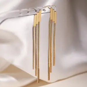 Wholesale Minimalist Vacuum Electroplated 18K Gold Tassel 304 Stainless Steel Earrings For Women Vintage Geometric Earrings