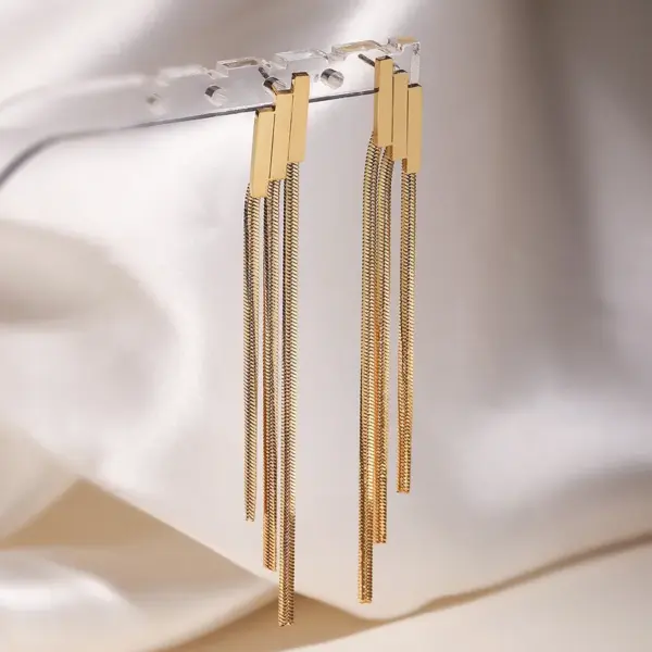 Wholesale Minimalist Vacuum Electroplated 18K Gold Tassel 304 Stainless Steel Earrings For Women Vintage Geometric Earrings
