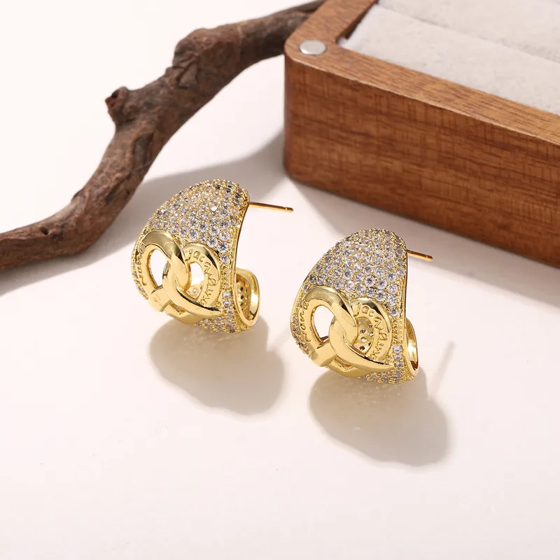 Wholesale Heart Shape Hypoallergenic Stud Earrings For Women With KC Golden Plated Copper And Zircon Inlay, Featuring UV Plating