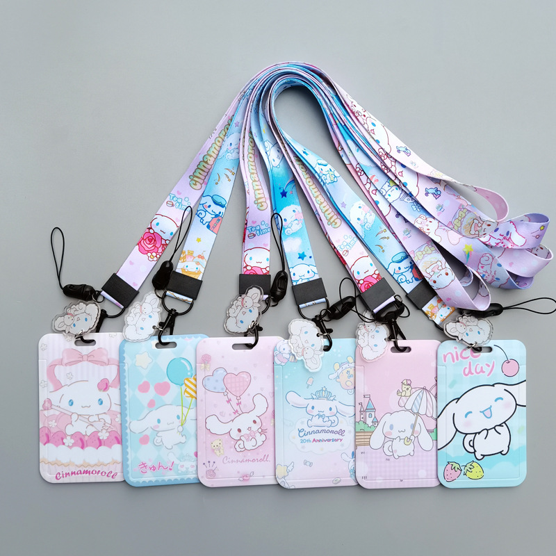 Wholesale Cartoon Animation Hard Bus Push-fit Card Sleeve Thermal Transfer Student Campus Card Polyester Lanyard Card Meal Card Yugui Dog