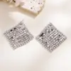 Wholesale Fashion 925 Silver Pin Inlaid Diamond French Earrings Crystal Rhombus Design Rose Gold