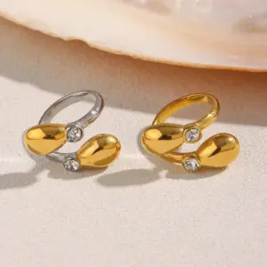Wholesale PVD Coated Real Gold Plated Geometric 304 Stainless Steel IG Style Elegant Retro Waterproof Non Tarnish Open Rings