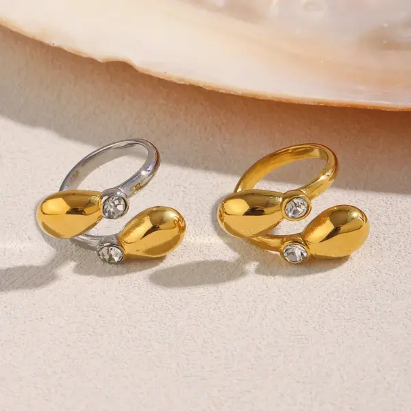 Wholesale PVD Coated Real Gold Plated Geometric 304 Stainless Steel IG Style Elegant Retro Waterproof Non Tarnish Open Rings