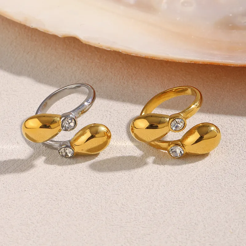 Wholesale PVD Coated Real Gold Plated Geometric 304 Stainless Steel IG Style Elegant Retro Waterproof Non Tarnish Open Rings