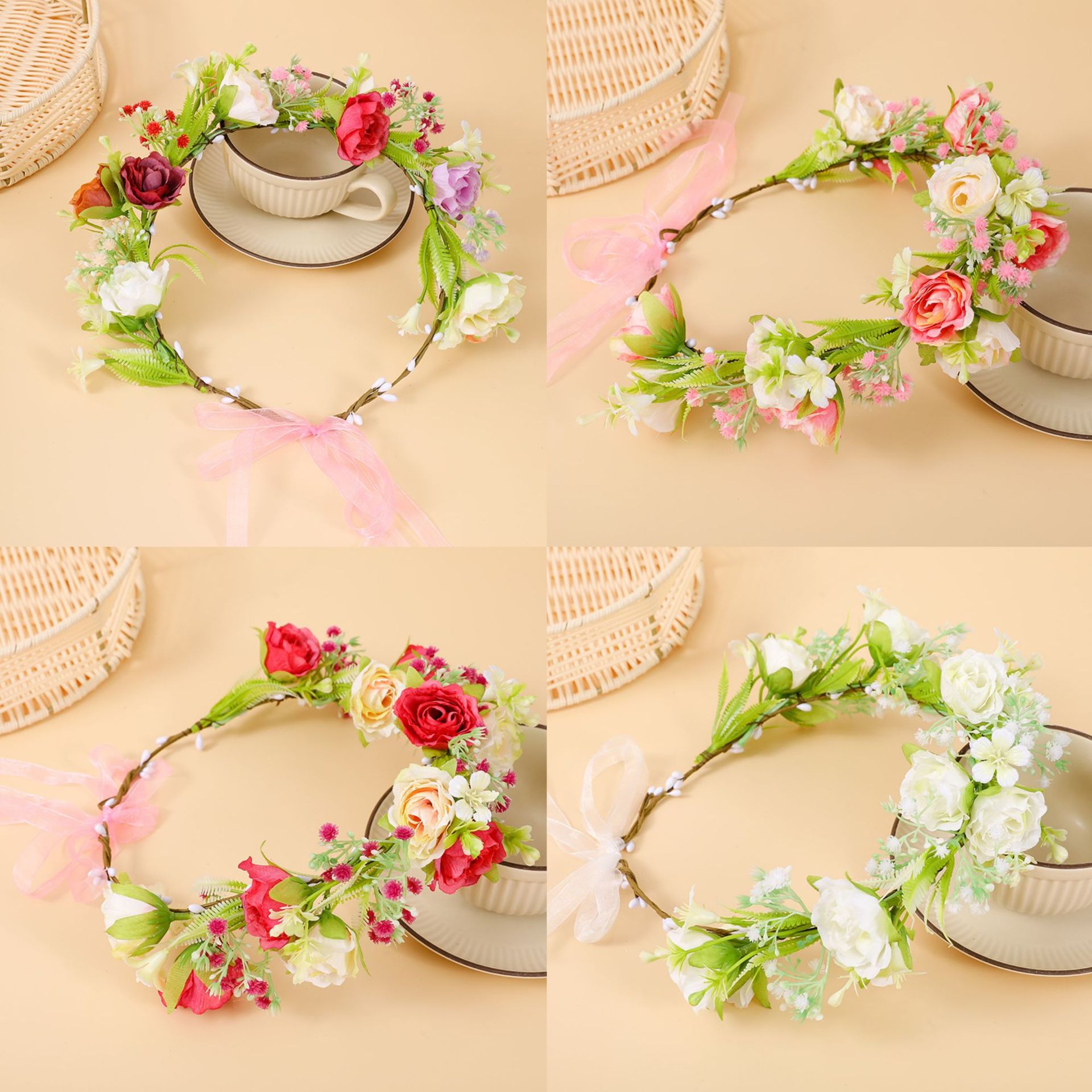Wholesale Cross-Border Hawaiian Bridal Headdress Fairy Garland Hair Ring Starry Flower Headband Travel Photo Hair Accessories Headband