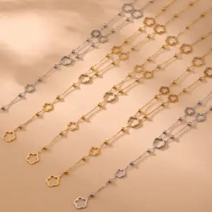 Wholesale 5A Zirconia Flower Small Beads Glue Diamond Lockbone Necklace 18K Gold Plated Stainless Steel Versatile Y-Shaped Jewelry Accessory