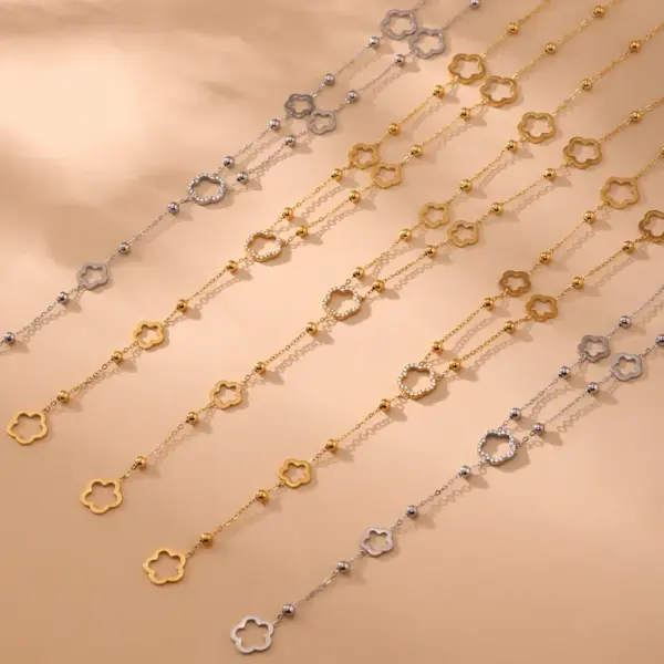 Wholesale 5A Zirconia Flower Small Beads Glue Diamond Lockbone Necklace 18K Gold Plated Stainless Steel Versatile Y-Shaped Jewelry Accessory