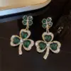 Wholesale Simple Style Green Flower Stud Earrings For Women, Made Of Zinc Alloy With Zircon Inlay