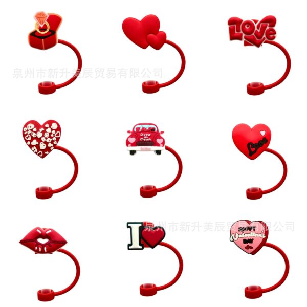oly-cc76ba60255ec721b3d82d040fbd3357 Wholesale Valentine's Day Love Straw Cap Straw Sleeve Silicone Dust Plug Cute Party Straw Decorations