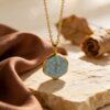 Wholesale Stainless steel electroplated blue jasper cross pendant necklace, titanium steel colorfast jewelry