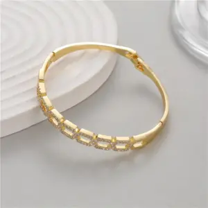Wholesale Women’s Copper Bangle With Zircon Inlay, Electroplated With 14K Real Gold For Elegant Style
