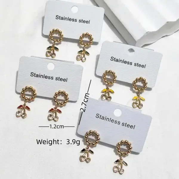 Wholesale Water Plated Imitation Gold Cherry 304 Stainless Steel Earrings For Women New Fashion Elegant Stud Earrings Circle For Shopping