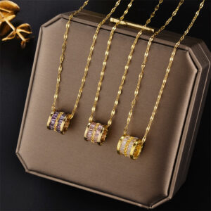 Wholesale [Titanium Steel] Golden Deluxe Double Row Full Diamond Waist Necklace Women's 18K Gold-plated Internet Celebrant Fashionable Titanium Steel Collarbone