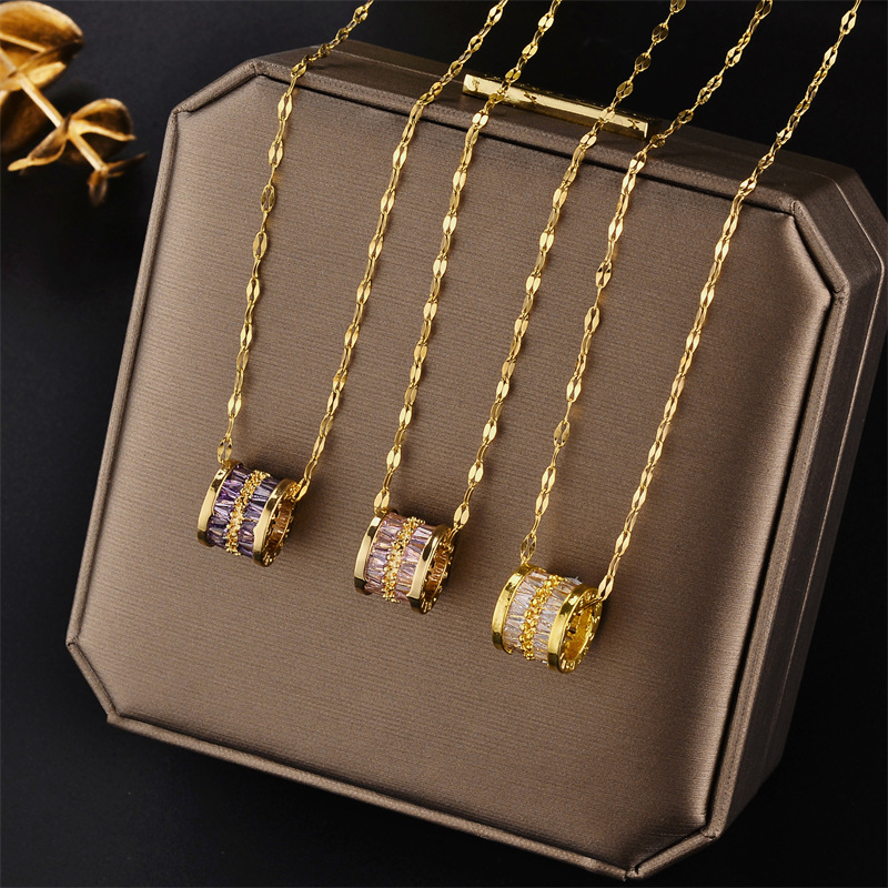 Wholesale [Titanium Steel] Golden Deluxe Double Row Full Diamond Waist Necklace Women's 18K Gold-plated Internet Celebrant Fashionable Titanium Steel