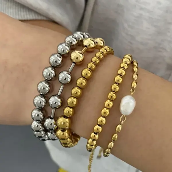 Wholesale 304 Stainless Steel Geometric PVD Coated 14K Gold Plated 18K Gold Plated Streetwear Ball Chain Bracelets