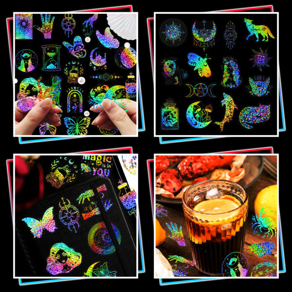 oly-cc87f023a274016838cba64e9c2c3013 Wholesale Sell 100 transparent laser stickers PET creative diy retro laser hand account holographic stickers