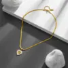 Wholesale Titanium Steel 18K Gold Plated Elegant Hollow Out Tree Heart Shape Acrylic Pendant Necklace