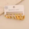 Wholesale 3 Pairs Of Rhinestone Plain Hoop Earrings, Light Luxury Titanium Steel Studs, High-End Versatile 304 Stainless Steel Vacuum Electroplated (Fired) 18K Real Gold Plated Elegant Earrings