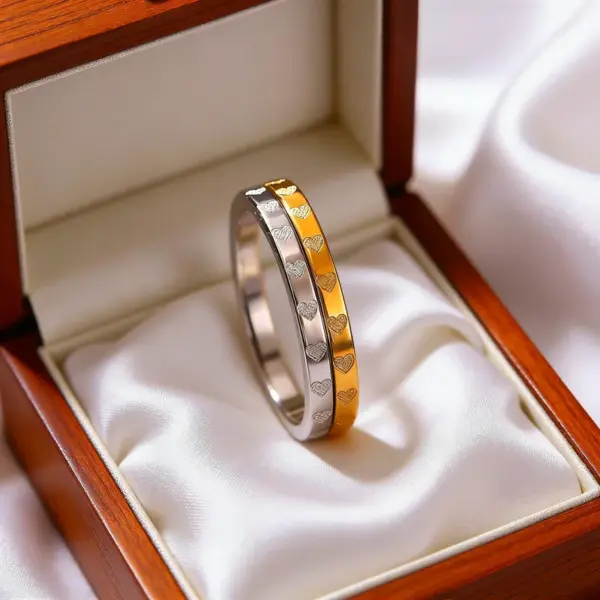Wholesale Heart Shape Waterproof Non Tarnish Rings In 304 Stainless Steel With 18K Real Gold PVD Coated Plating 0.03µm Thickness Unisex