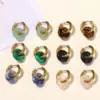 Wholesale JD Jewelry Fashion High-End Feel Earrings Natural Green Titanium Steel Gold-Plated Vacuum Electroplating Geometric Pattern Pink Crystal Bread Hoop Earrings