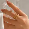 Wholesale Ion Plating (IP) 18K Gold Plated Lines 304 Stainless Steel Casual Hip-Hop Rock Waterproof Non Tarnish Open Rings - Nihaojewelry