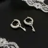Wholesale Ins Style Simple Key Earrings Copper Inlaid Zircon Hoop Fashion Women's Earrings Daily Wear Dangling Earrings Imitation Gold Plated Universal Electroplated
