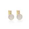 Wholesale Fashionable Pearl Stud Earrings Women's Luxury Sense Zircon Inlaid Geometric Pattern Earring Post Material Copper Round Craft