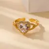 Wholesale 18K Real Gold Plated Copper PVD Coated Zircon Geometric Flower Butterfly Waterproof Non Tarnish Open Rings