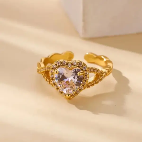 Wholesale 18K Real Gold Plated Copper PVD Coated Zircon Geometric Flower Butterfly Waterproof Non Tarnish Open Rings
