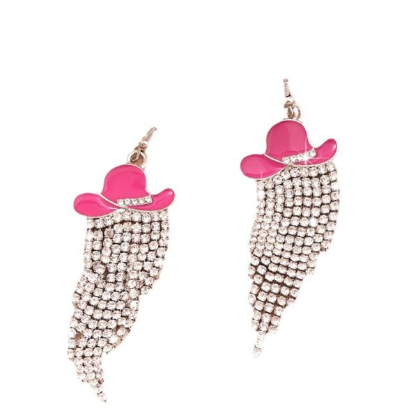 Wholesale Pink tassel cowboy hat earrings, long earrings, luxury jewelry