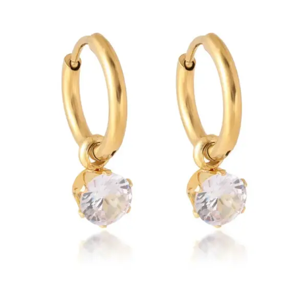 Wholesale Water Droplets Waterproof Non Tarnish Earrings For Women, 316 Stainless Steel With 18K Real Gold PVD Coated And Zircon Inlay