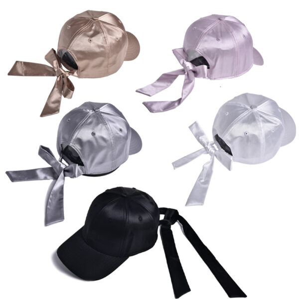oly-cd109c7e0fc893baac1cda37a2a8a932 Wholesale Baseball Hat Women's Satin Bright Ribbon Bow Casual Fashion Black Cap Sunshade Hat
