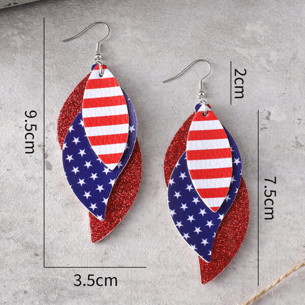 oly-cd1ad3dce32f38b94dc9cef0b2d1c52c Wholesale Independence Day Red Blue White Stars Striped Sequin Triple Blade Pendant Leather PU Double Sided Earrings