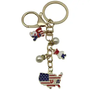 【kc Gold Blue American Independence Day USA Flag Bear Pearl Keychain】-12.9g-ER1666