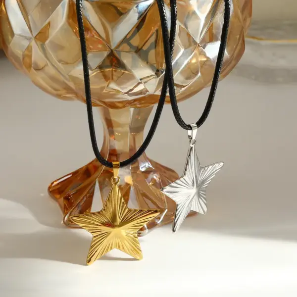 oly-cd4af57d7fdfd6445473b922b79a5e73 Wholesale Pentagram Necklace For Women With 0.03µm 18K Real Gold Plated 304 Stainless Steel Cord String, Independence Day Jewelry