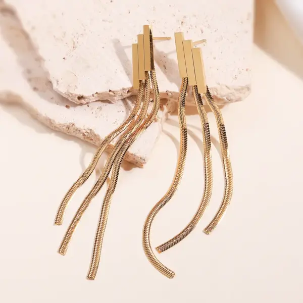 Wholesale Minimalist Vacuum Electroplated 18K Gold Tassel 304 Stainless Steel Earrings For Women Vintage Geometric Earrings