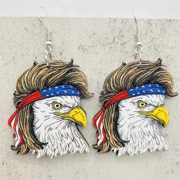 Wholesale New Independence Day Wooden Eagle Earrings American Flag Headscarf July 4th Jewelry Geometric Pattern Letter Numeric Heart Shaped