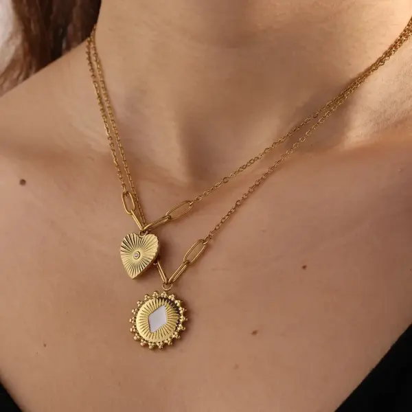 Wholesale Heart Shape Necklace For Women, 18K Gold Plated 304 Stainless Steel With Zircon Inlay, 0.03µm Thickness