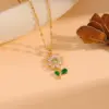 Wholesale 201 Stainless Steel Copper Flower Water Plating Vacuum Plating Zircon 18K Gold Plated 18K Gold Simple Style Coffee Bean Chain Transparent Gold Pendant Necklace
