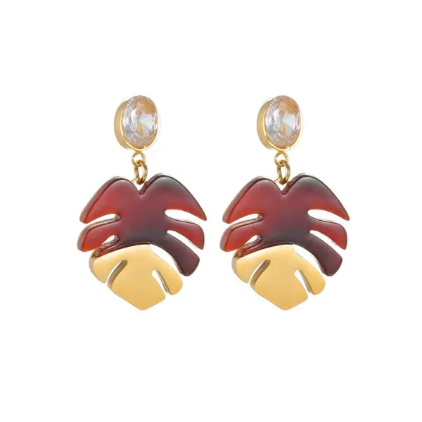 Wholesale Leaves Stud Earrings For Women With 304 Stainless Steel Ear Pins And 18K Real Gold Water Plating Featuring Acrylic Inlay