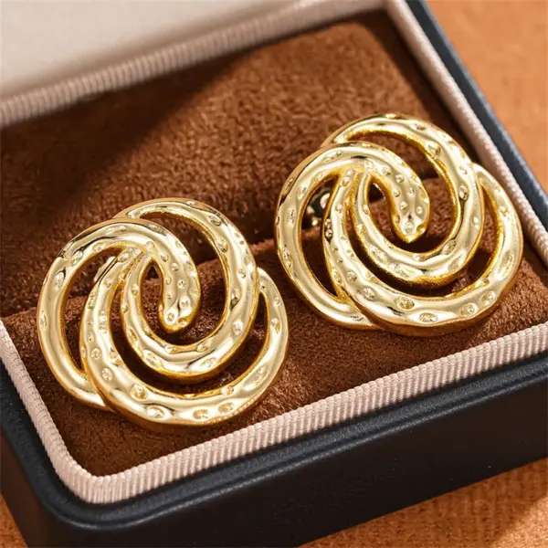 Wholesale Three-dimensional Geometric Stud Earrings For Women In Copper With KC Golden Water Plating And 0.03µm Thickness