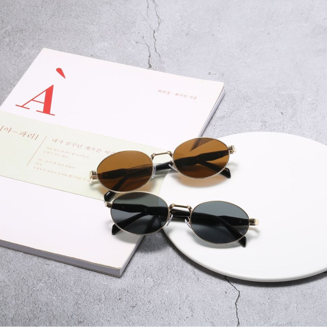Wholesale European and American style sunglasses metal oval small frame men's and women's personality high-end sunshade glasses retro Hong Kong style